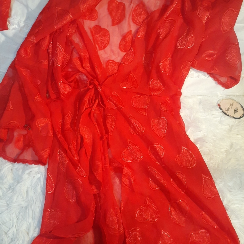 RED Hearts Robe Shorts Top & BELT  Set Vintage 4pcs Sz M